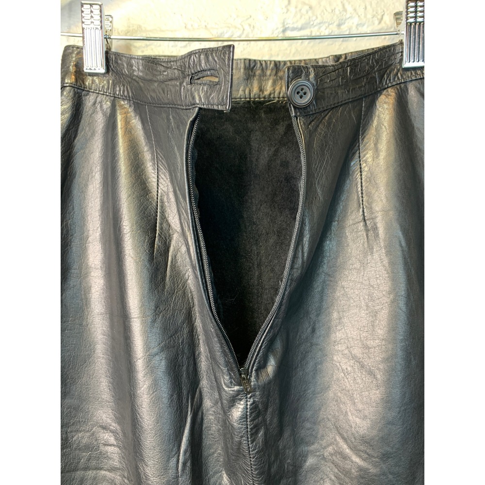 Vintage Whimsigoth Black Leather Midi Pencil Skirt High Waisted Womens 25/XS - Picture 4 of 6